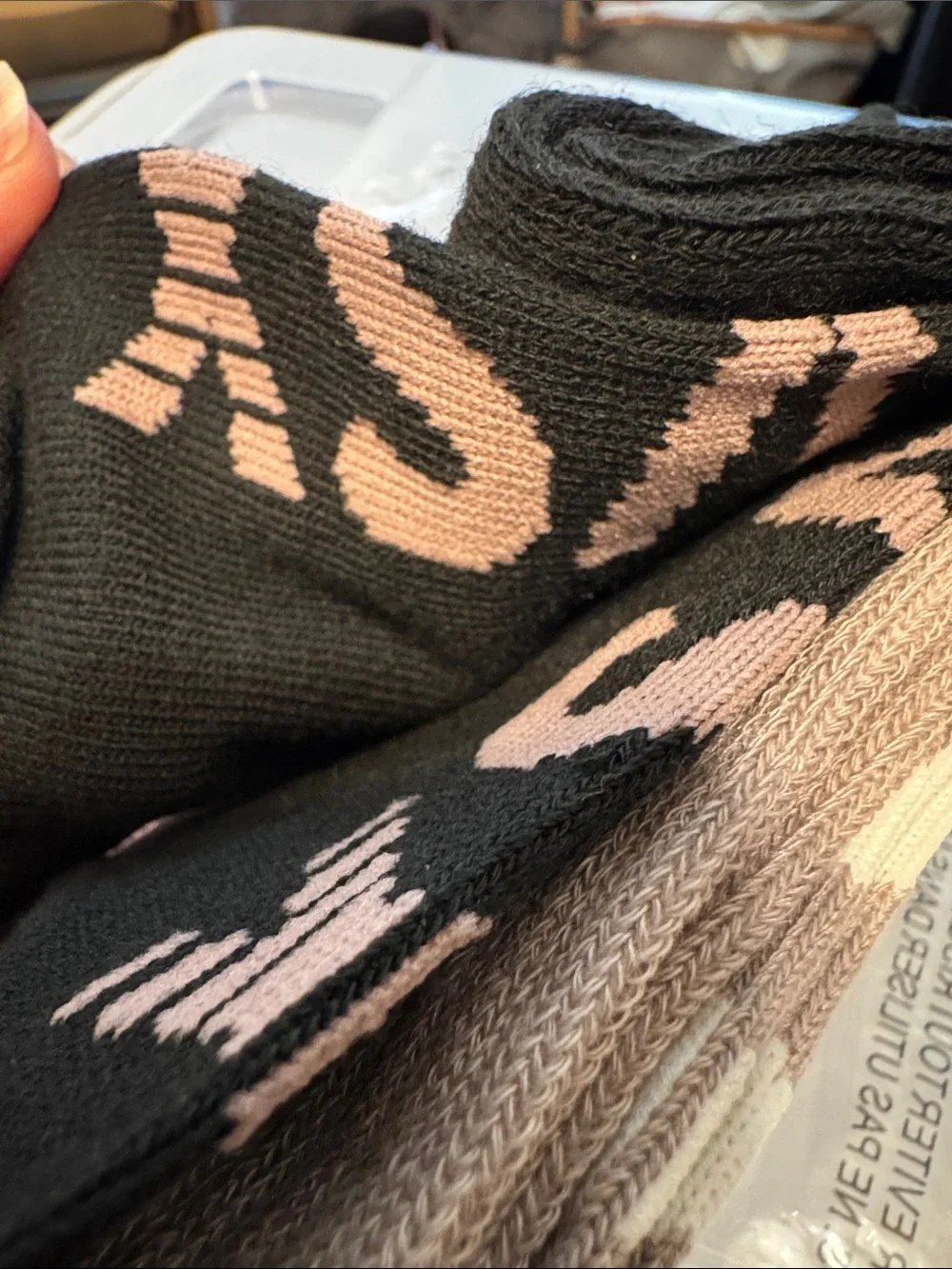 VSX 2-Pack Crew Mid-Calf Active Socks Black Taupe Tan White Contrast Stripe O/S